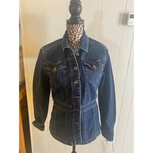 Kikit‎ Jeans ( Macys) Women's Dark Wash Denim Jacket Belted Fitted Style Size S